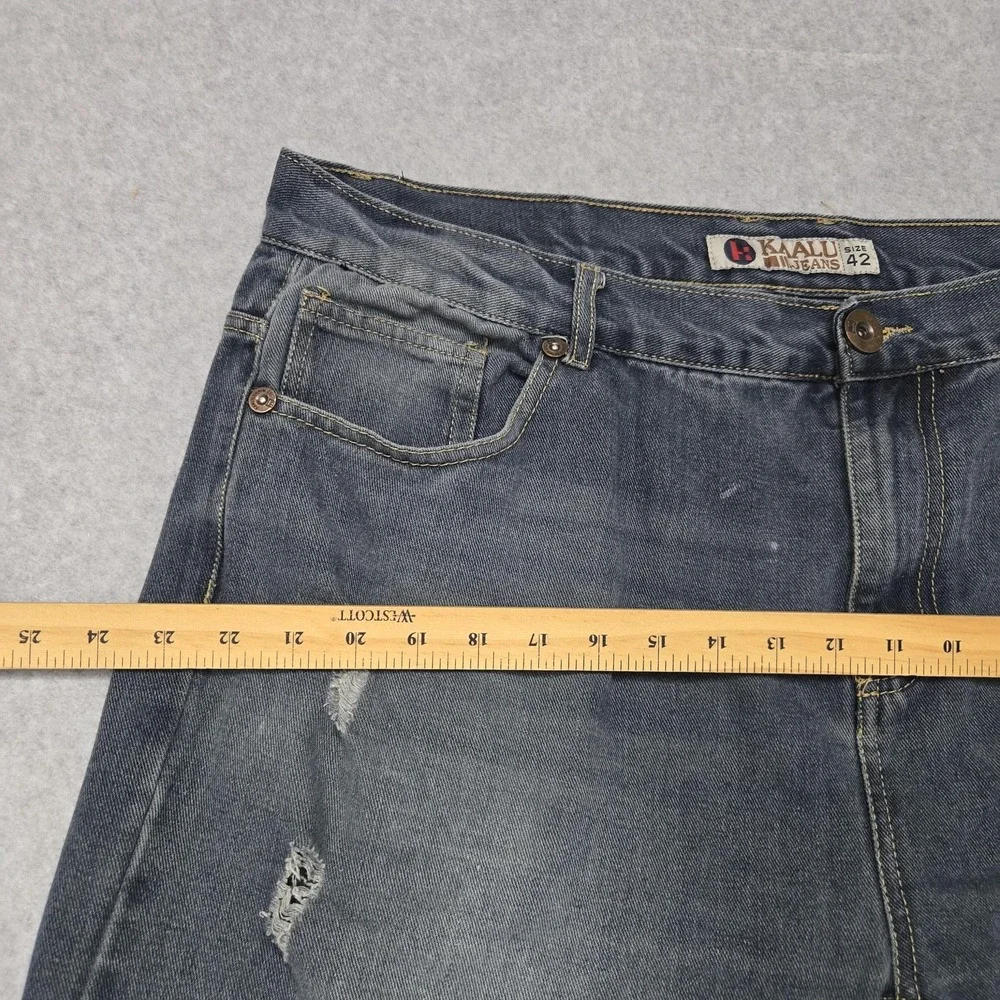 Kaalu Jeans Mens 42x32‎ Blue Distressed Denim Straight Leg Ripped Trendy Pants